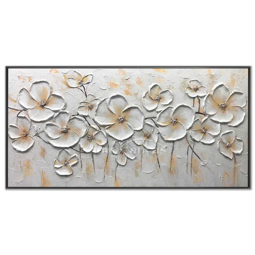 Impasto White Flower Painting | Palette Knife Art with Gold #AA 174