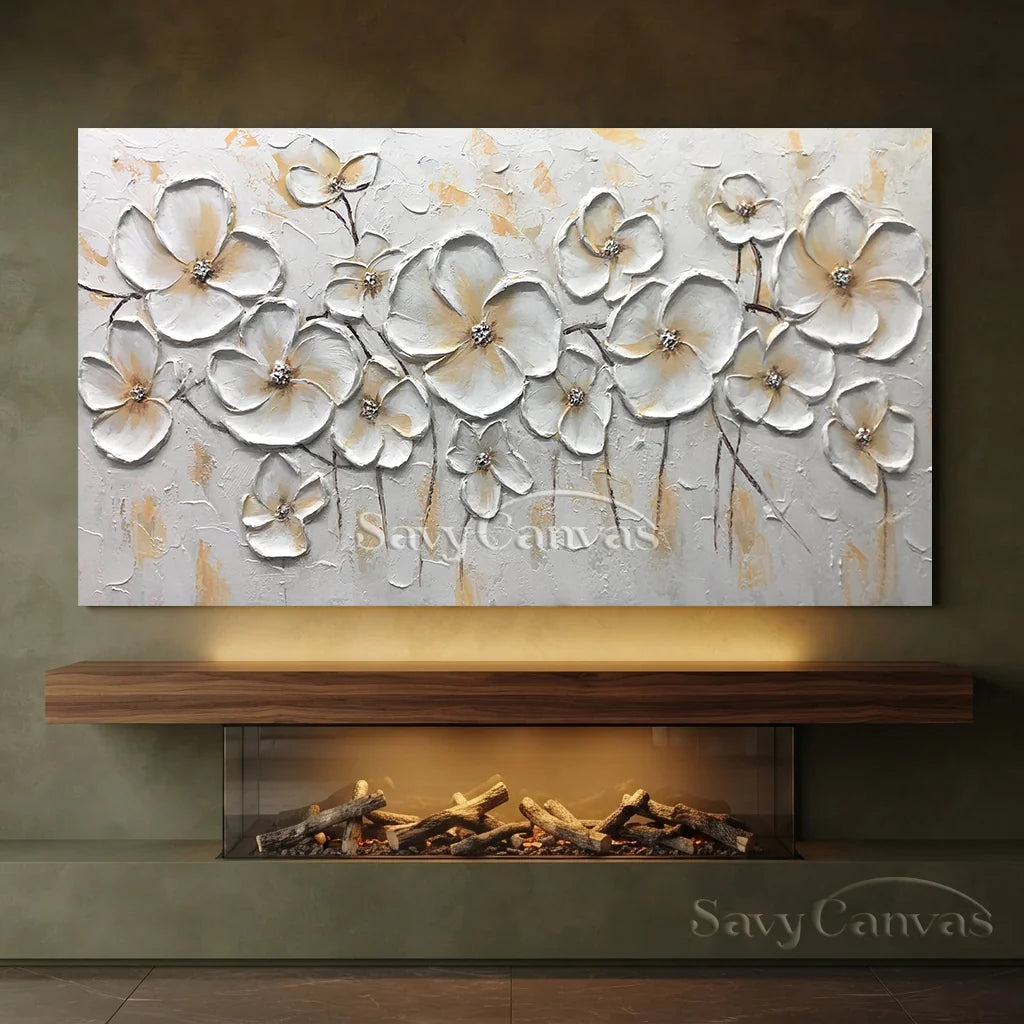 Impasto White Flower Painting | Palette Knife Art with Gold #AA 174