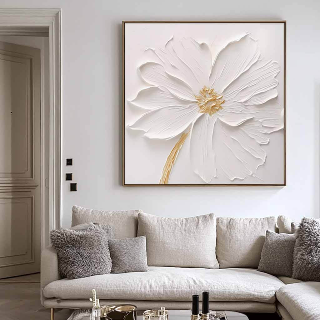 Large Textured Flower Painting - 3D Floral Canvas Art