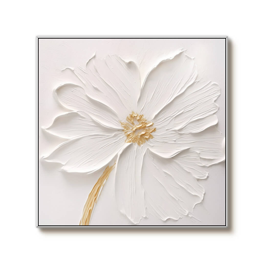 Minimalist White Wall Art - Serene Floral Painting for Bedroom #JJ 430