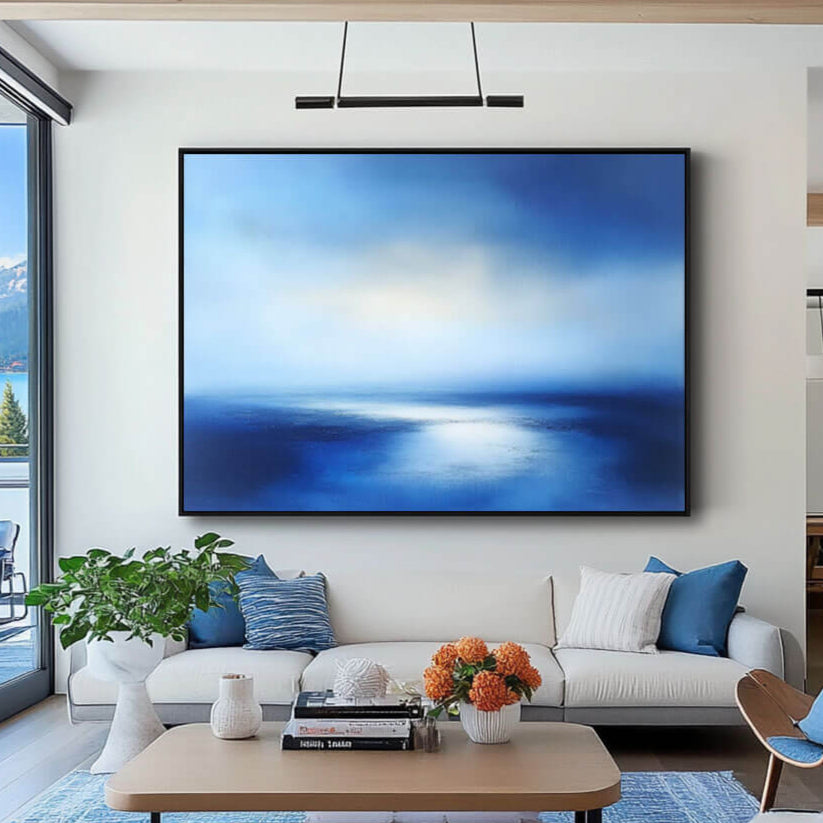 Large Minimalist Ocean Art | Modern Blue Abstract Painting