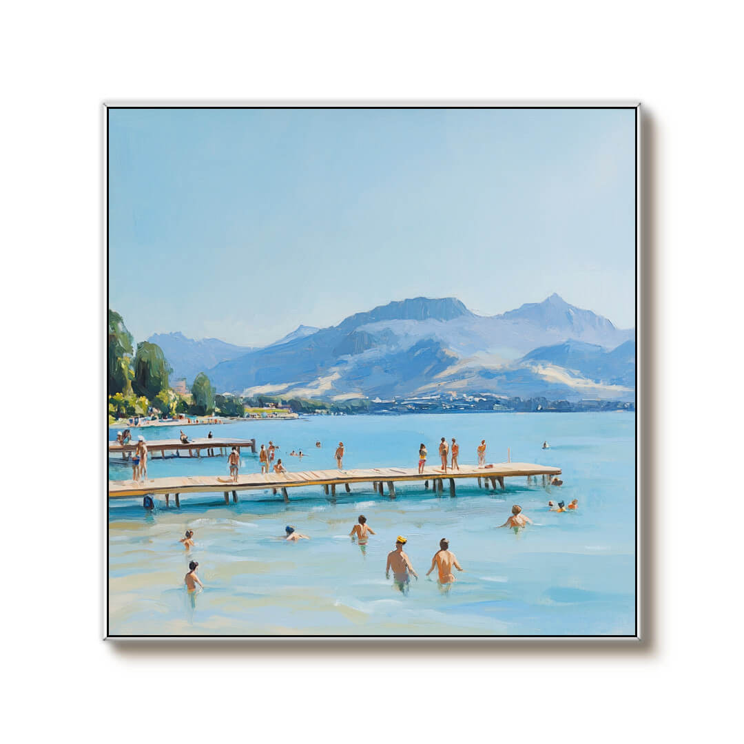 Lake Swimming Scene | Mountain Landscape Wall Art #AA 058