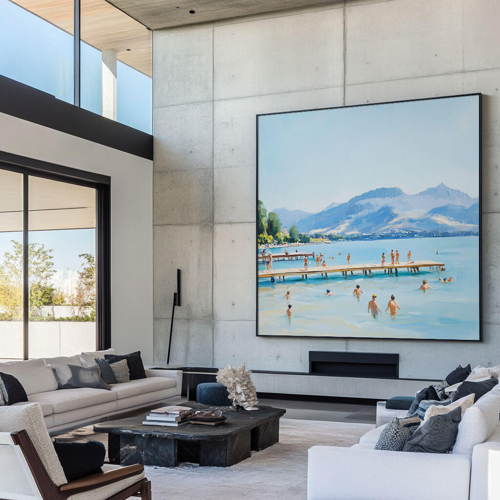 Lake Swimming Scene | Mountain Landscape Wall Art #AA 058