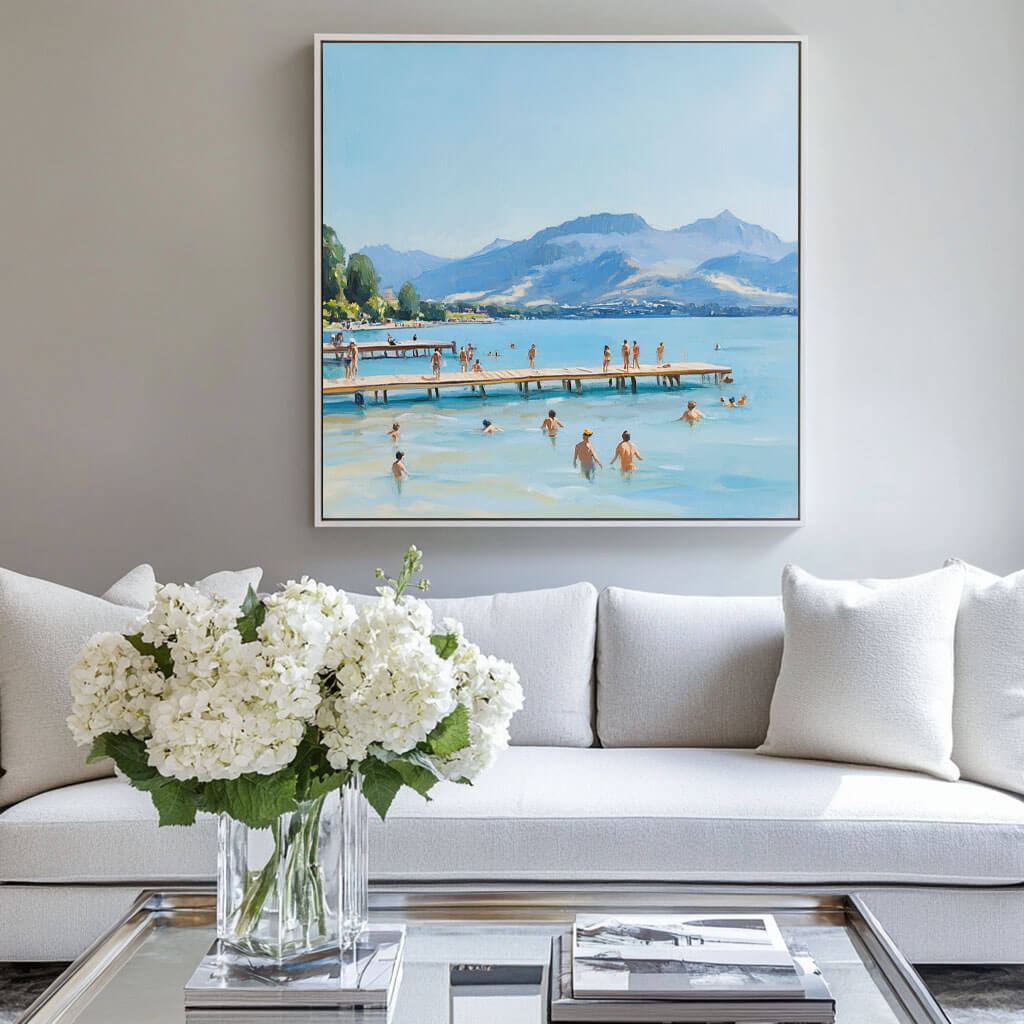 Lake Swimming Scene | Mountain Landscape Wall Art #AA 058