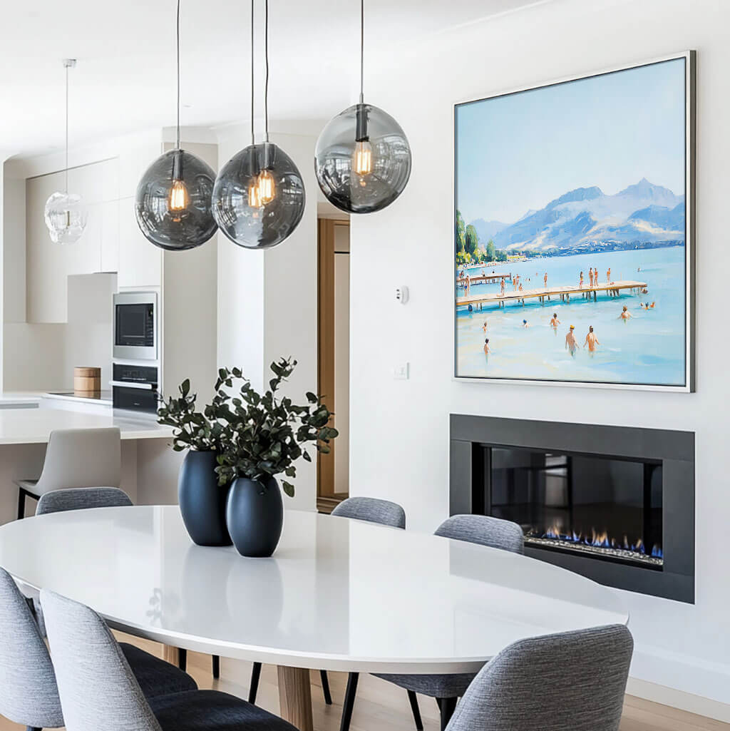 Lake Swimming Scene | Mountain Landscape Wall Art #AA 058