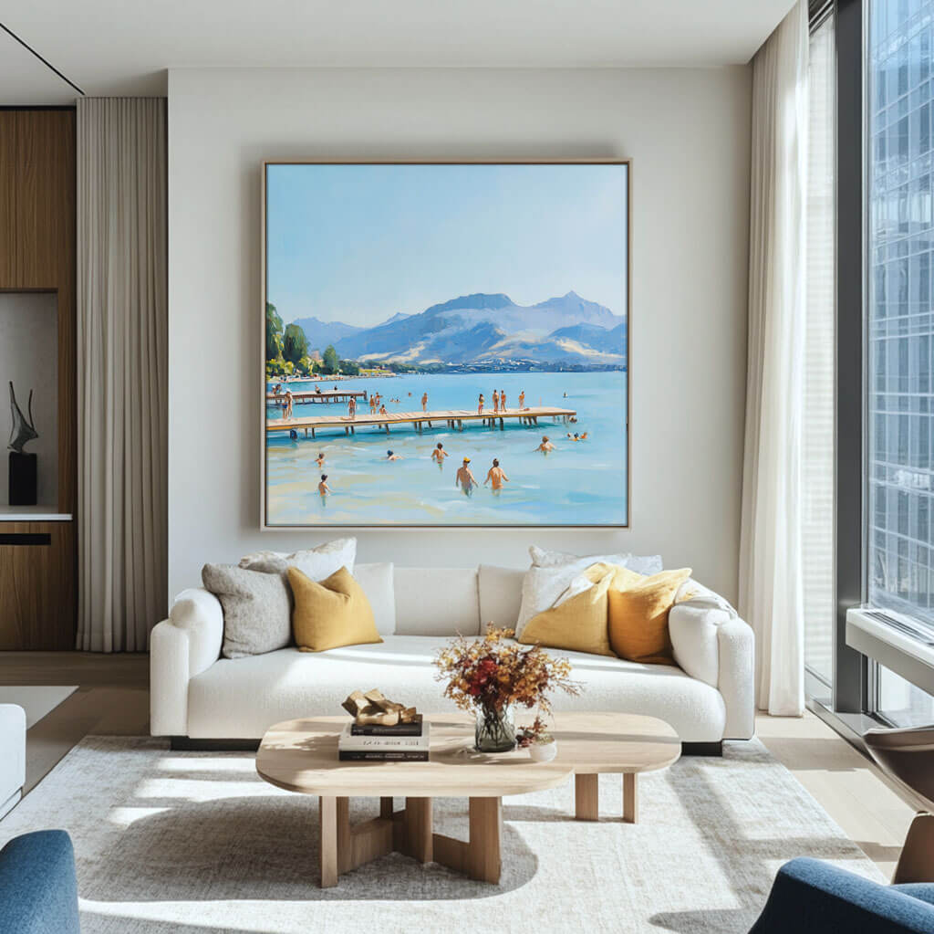 Lake Swimming Scene | Mountain Landscape Wall Art #AA 058