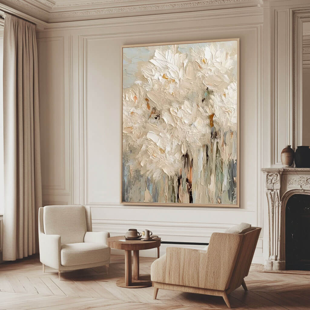 Textured White Flower Painting | 3D Impasto Floral Wall Art #AA 057