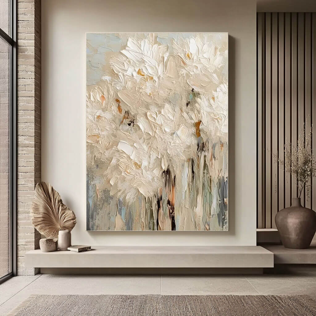 Textured White Flower Painting | 3D Impasto Floral Wall Art #AA 057