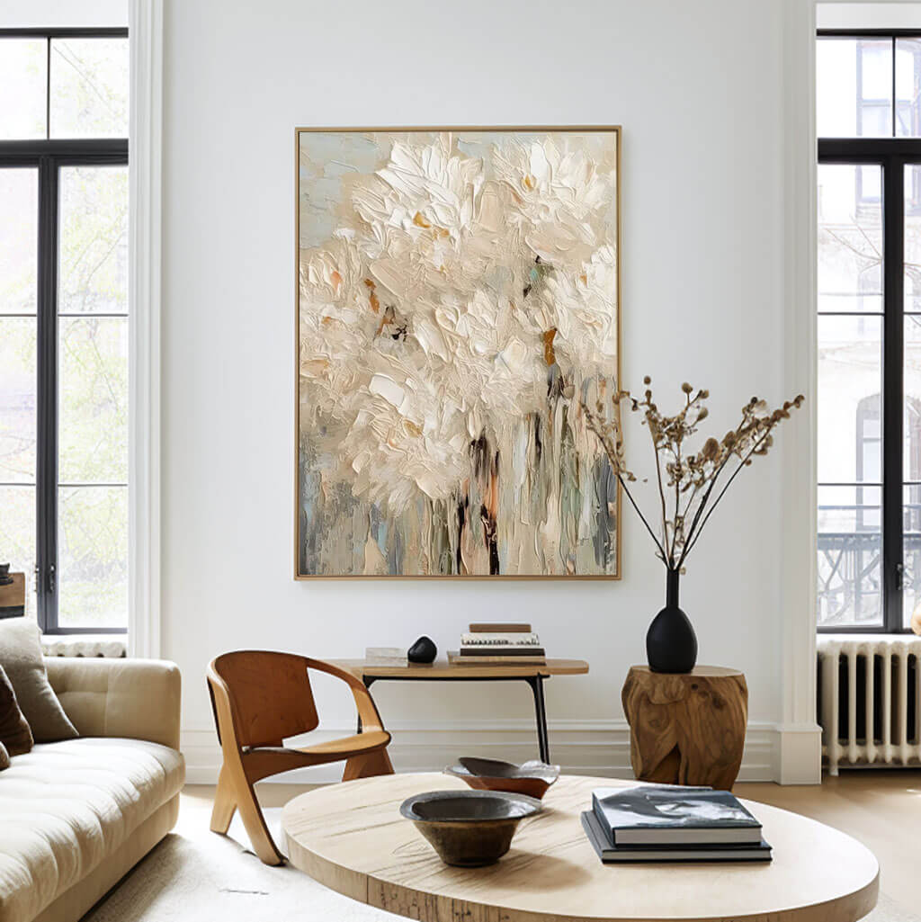 Textured White Flower Painting | 3D Impasto Floral Wall Art #AA 057