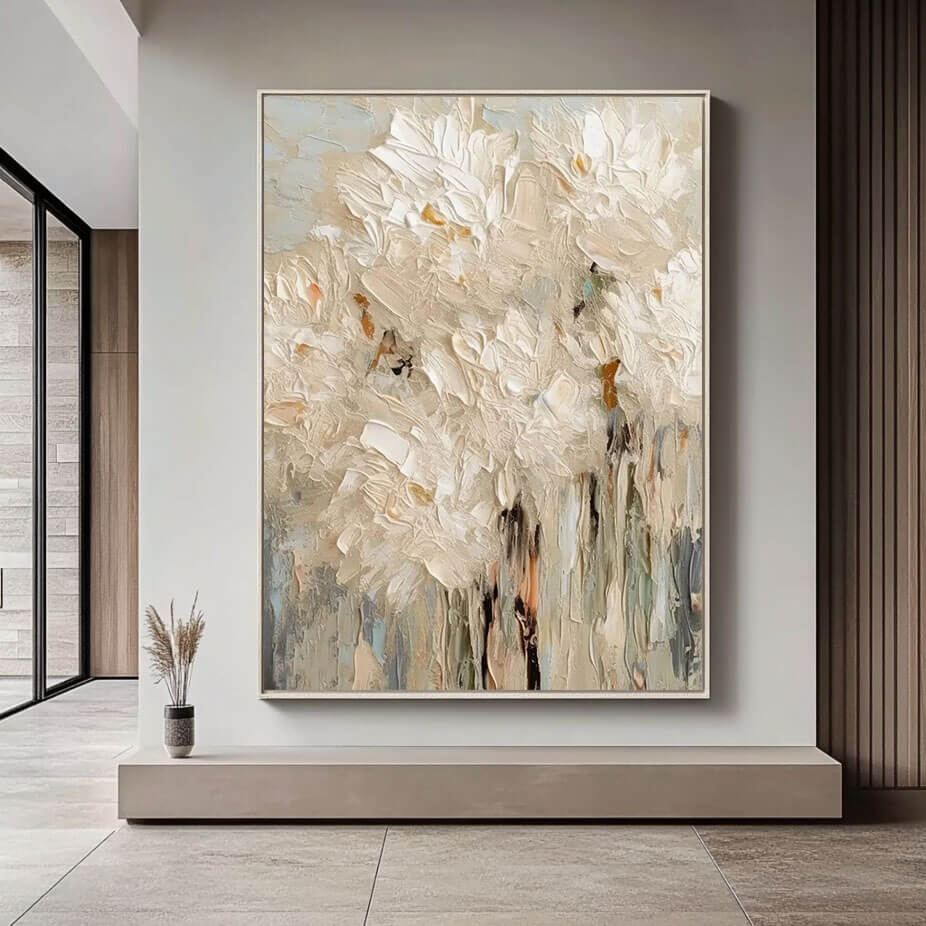 Textured White Flower Painting | 3D Impasto Floral Wall Art #AA 057
