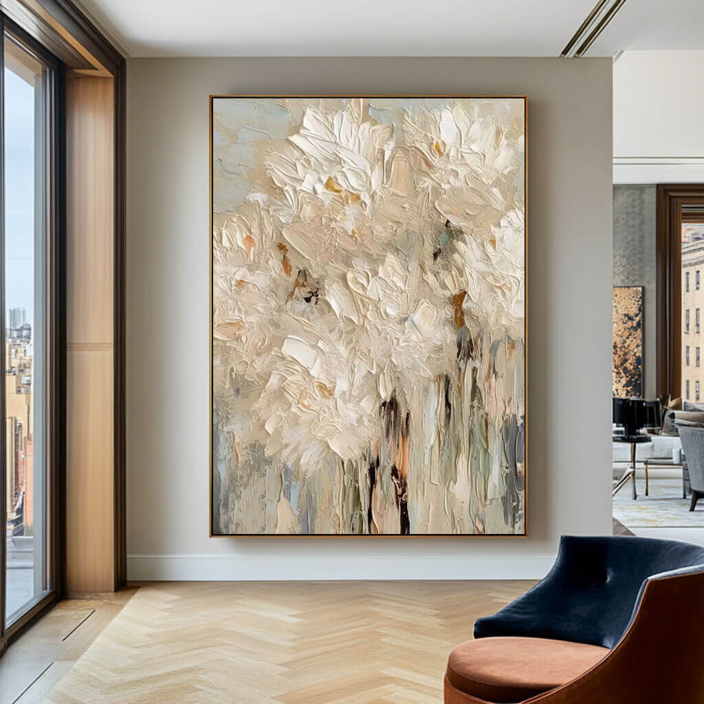 Textured White Flower Painting | 3D Impasto Floral Wall Art #AA 057