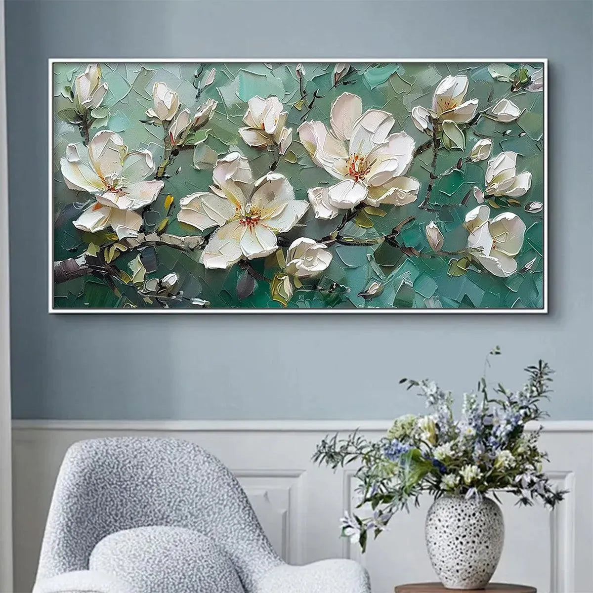 Textured 3D White Flower Painting | Impasto Floral Wall Art #AA 121