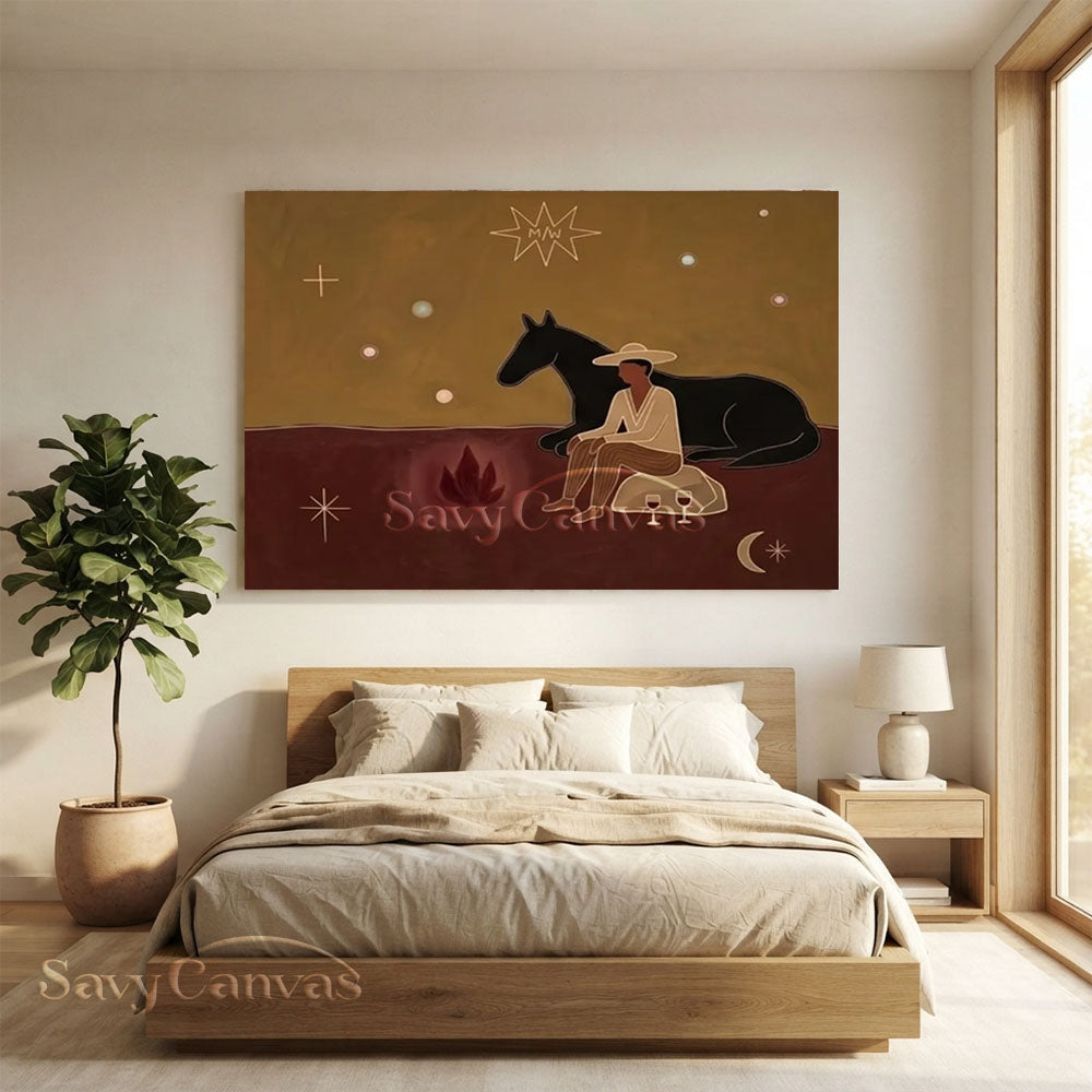 Minimalist Earthy Cowboy Horse Abstract Oil Painting #ZC 021