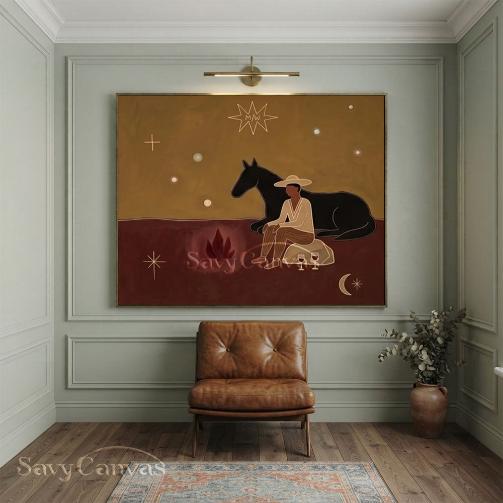 Minimalist Earthy Cowboy Horse Abstract Oil Painting #ZC 021