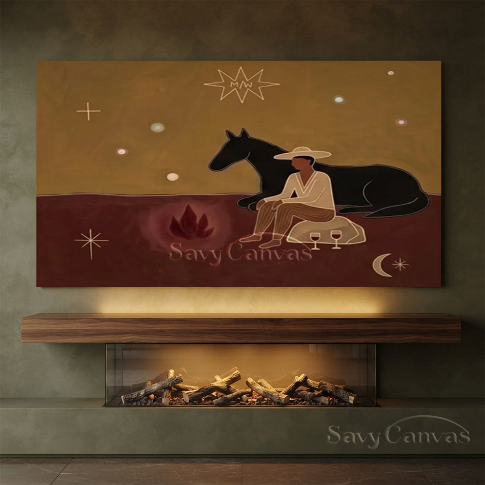 Minimalist Earthy Cowboy Horse Abstract Oil Painting #ZC 021