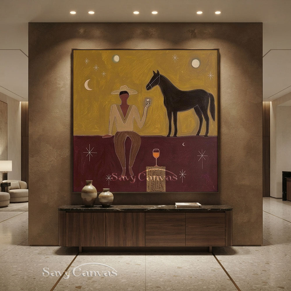 Handmade Japandi Western Cowboy Abstract Oil Painting #ZC 003