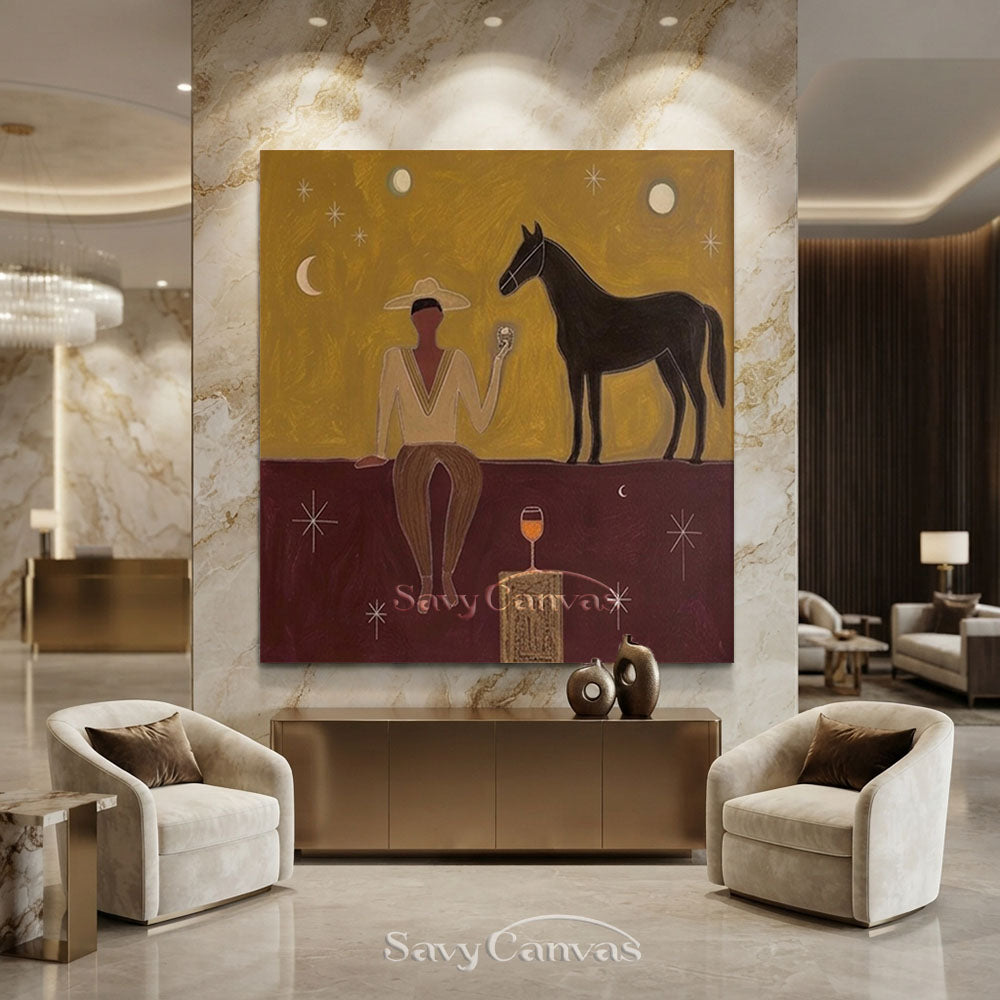Handmade Japandi Western Cowboy Abstract Oil Painting #ZC 003