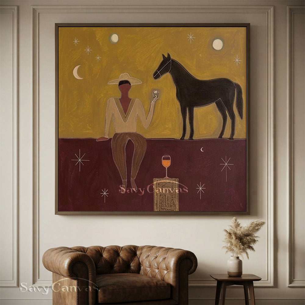 Handmade Japandi Western Cowboy Abstract Oil Painting #ZC 003