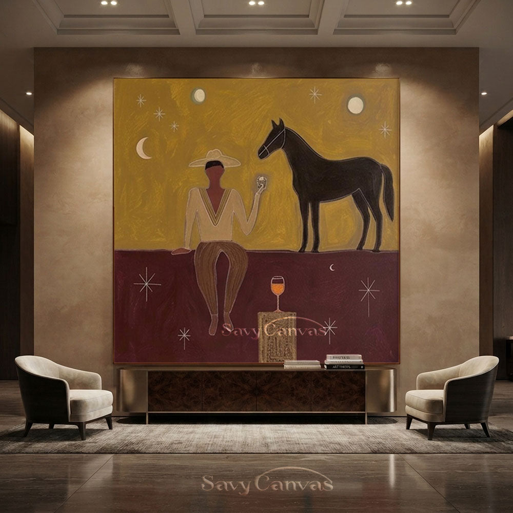 Handmade Japandi Western Cowboy Abstract Oil Painting #ZC 003