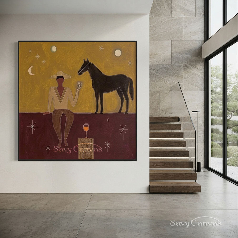 Handmade Japandi Western Cowboy Abstract Oil Painting #ZC 003