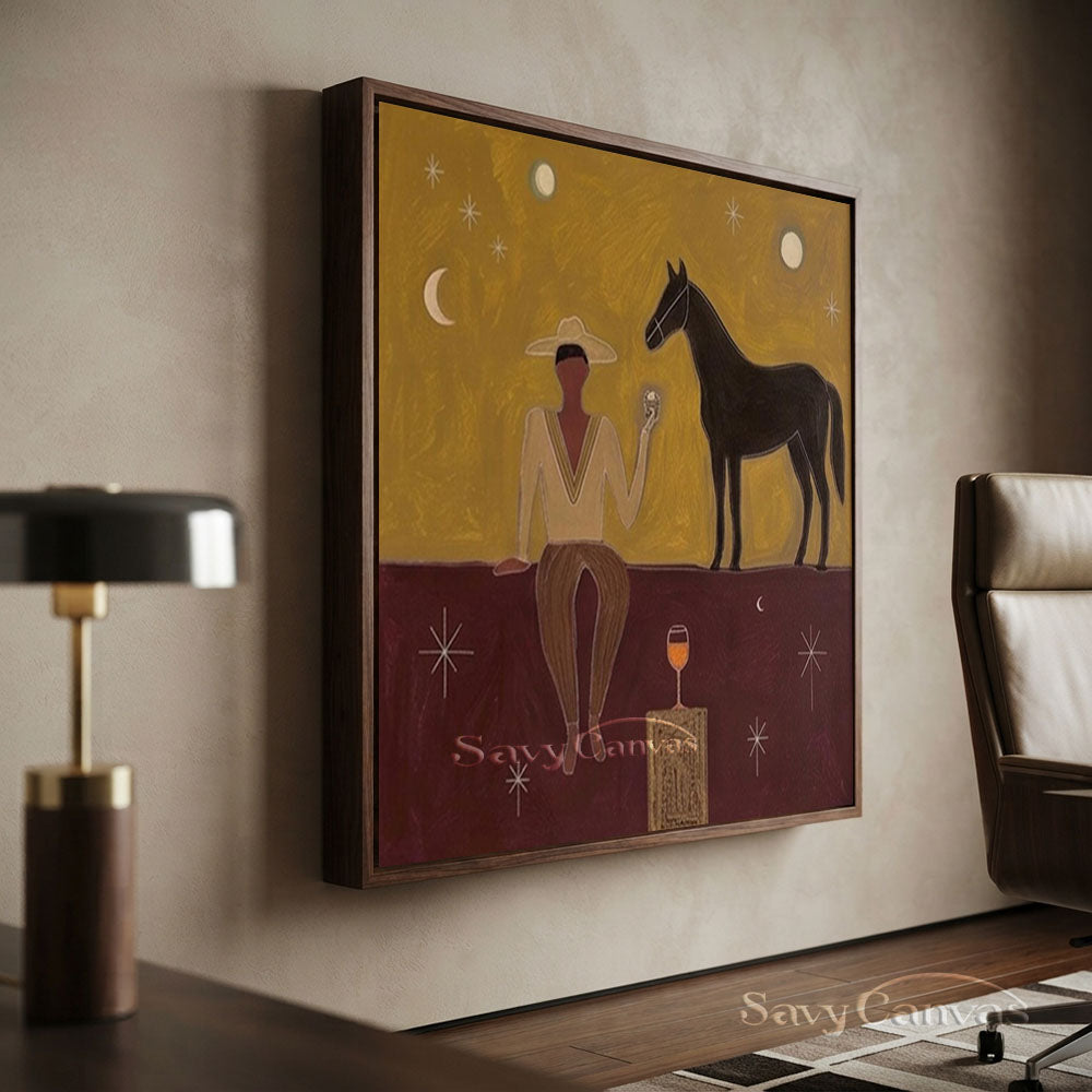 Handmade Japandi Western Cowboy Abstract Oil Painting #ZC 003