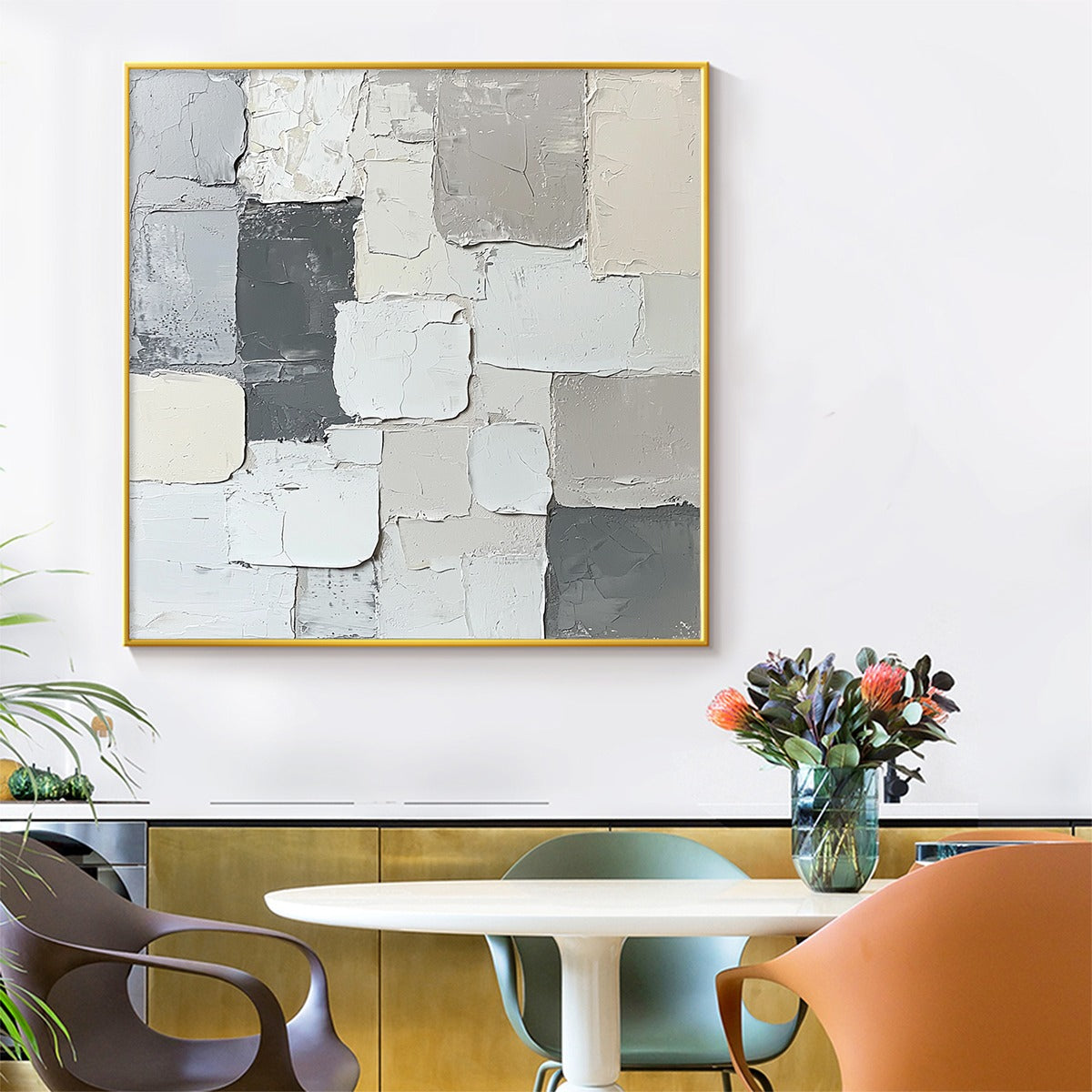 Textured 3D Abstract Art | Grey & White Wall Painting #AA 122