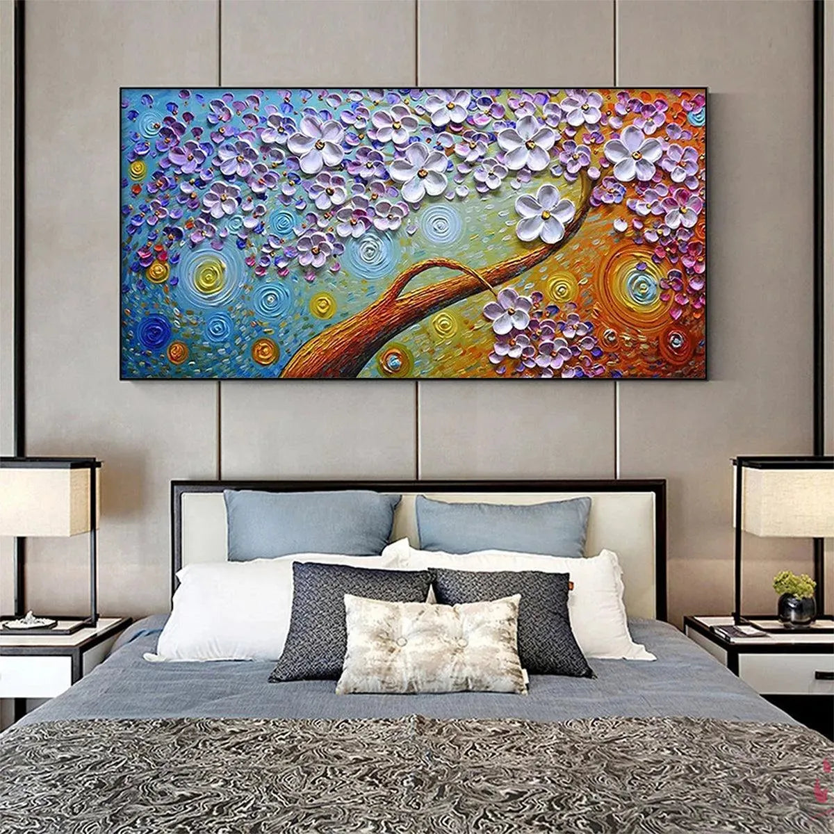 Textured 3D Purple Flower Art | Impasto Tree Painting #AA 123