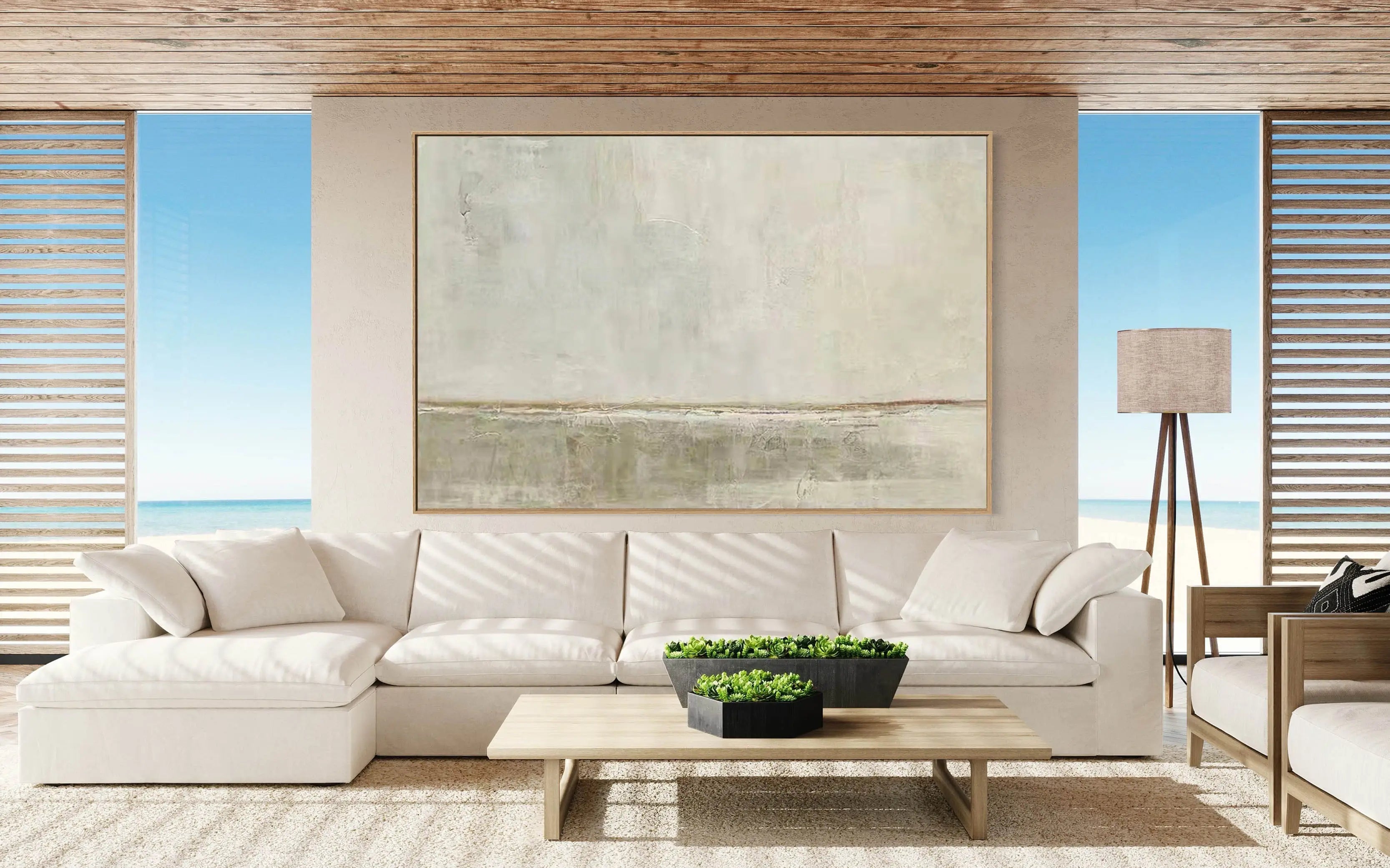 Modern Minimalist Landscape Abstract Oil Painting - Beige and Grey #JJ 104