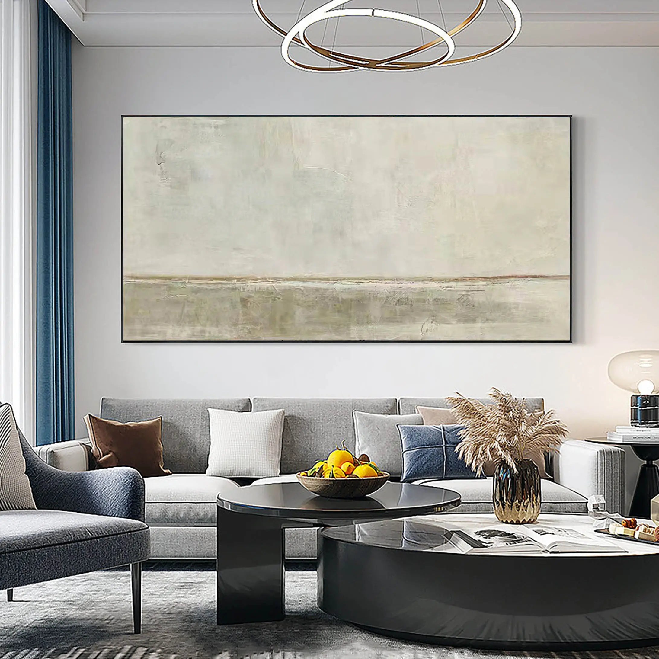 Modern Minimalist Landscape Abstract Oil Painting - Beige and Grey #JJ 104