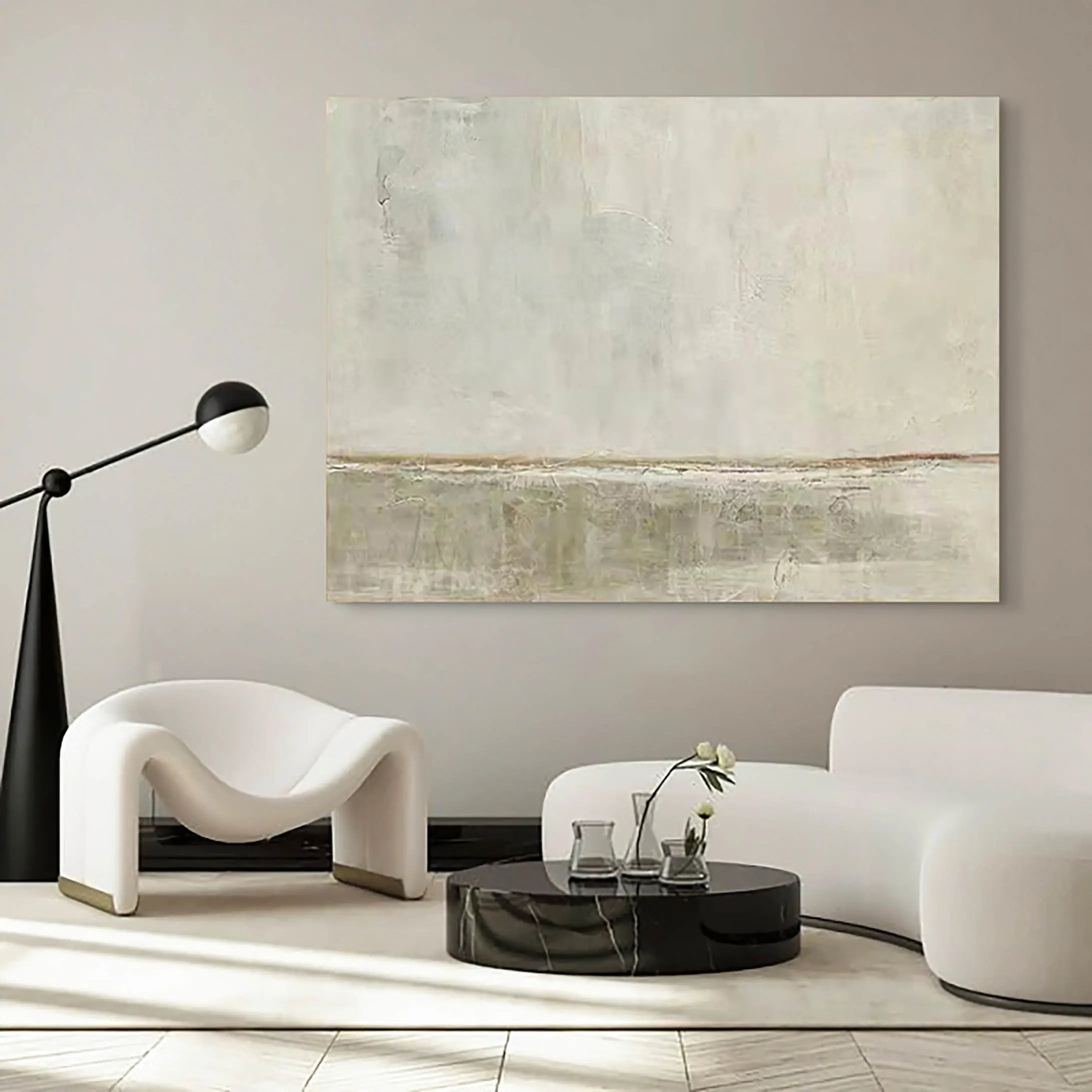 Modern Minimalist Landscape Abstract Oil Painting - Beige and Grey #JJ 104