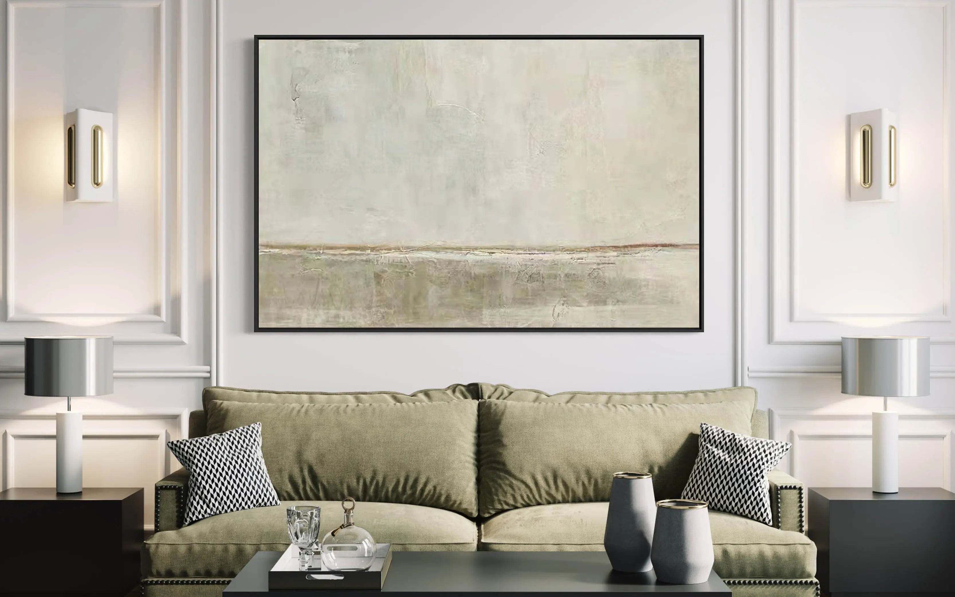 Modern Minimalist Landscape Abstract Oil Painting - Beige and Grey #JJ 104