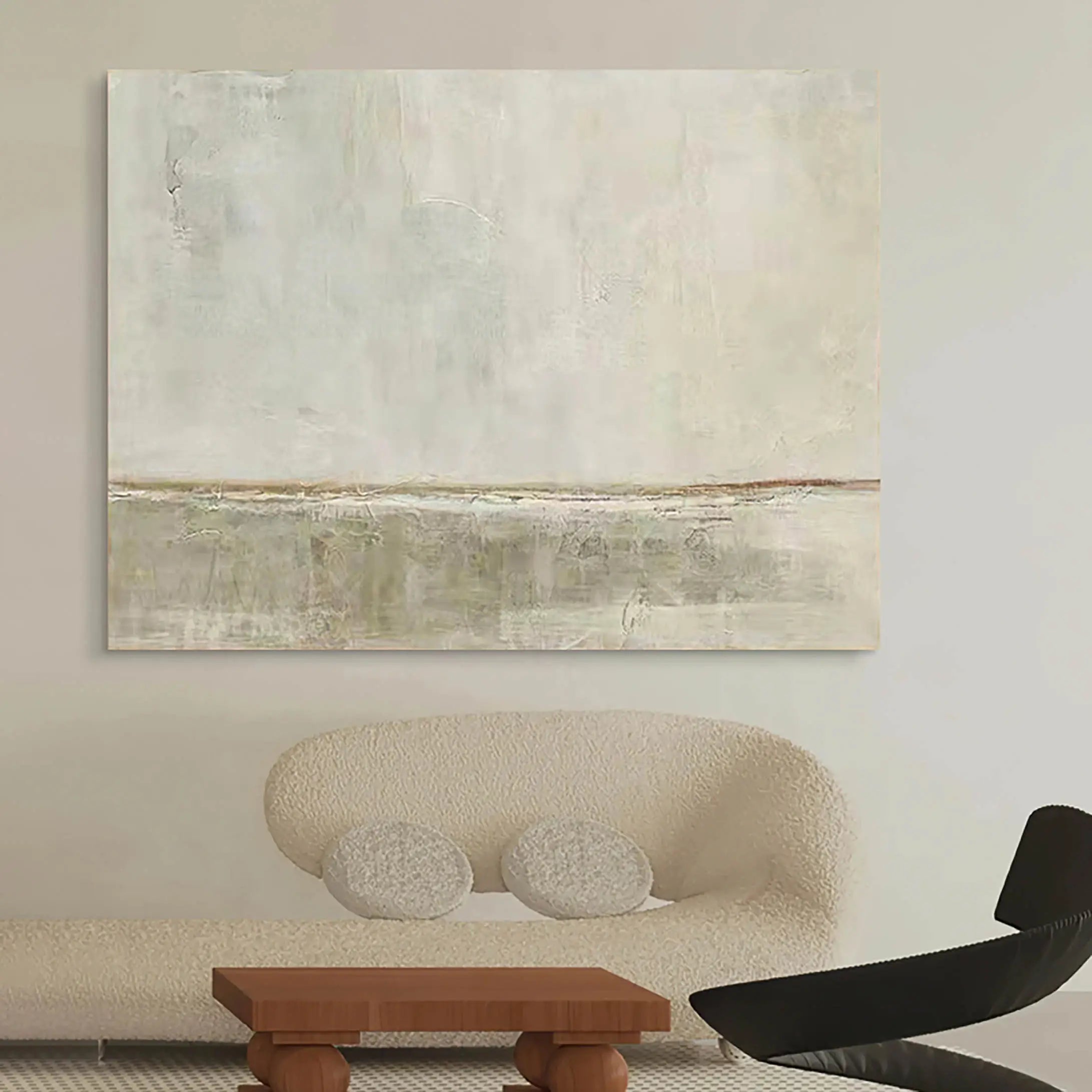 Modern Minimalist Landscape Abstract Oil Painting - Beige and Grey #JJ 104