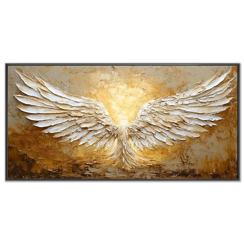 White and Gold Textured Painting | Large Angel Wings Wall Art #ZZ 148