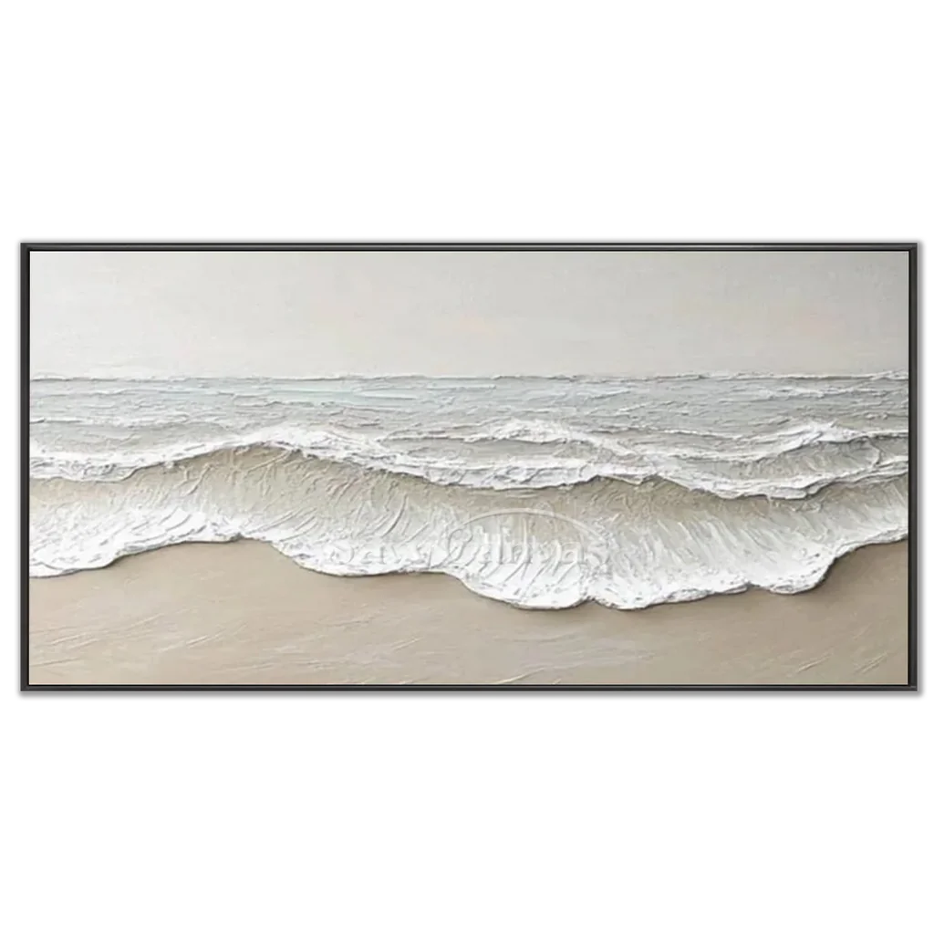 Large Textured Beach Wall Art | Neutral Abstract Ocean Wave Canvas #ZZ 081