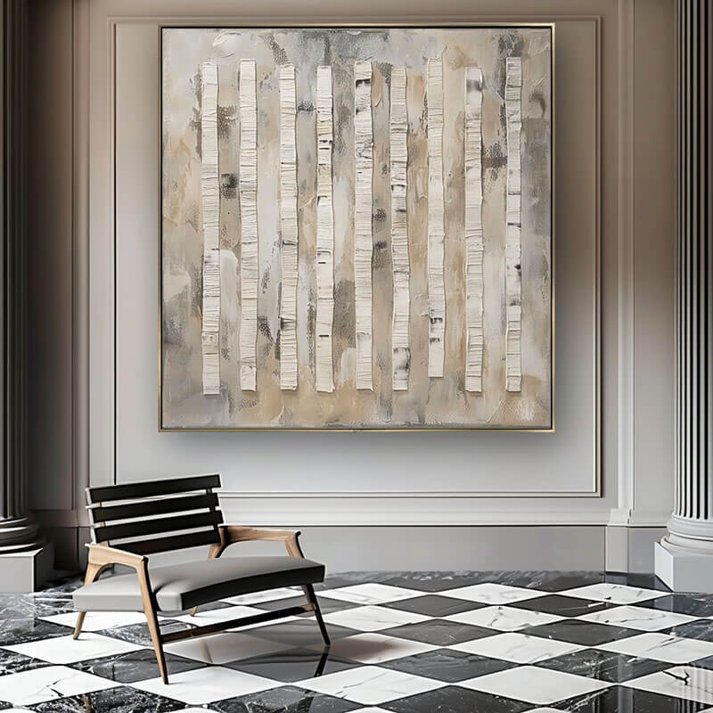Modern Vertical Line Abstract Painting | Minimalist Square Art