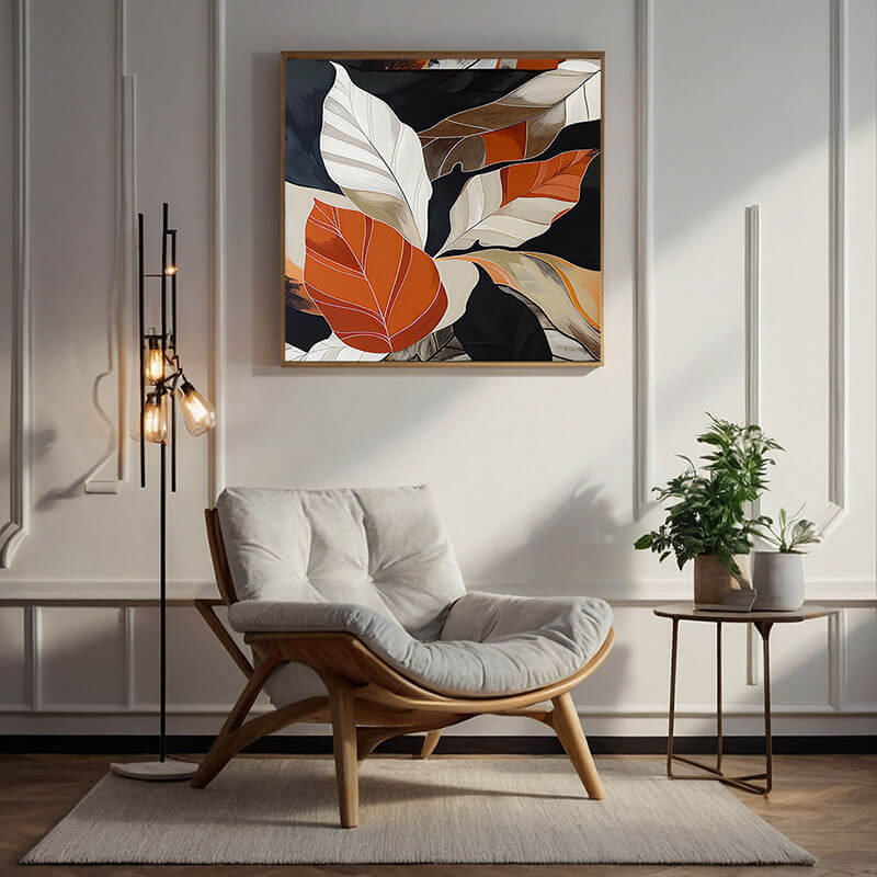 Abstract Leaf Art | Orange, Black & White Painting #AA 063