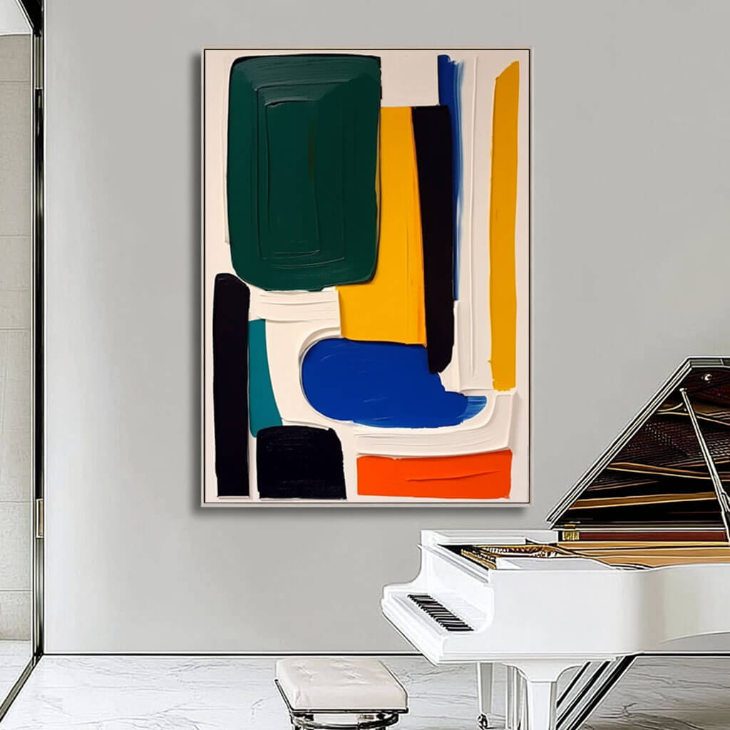 Colorful Geometric Abstract Wall Art | Blue Green Yellow Canvas #AA 379