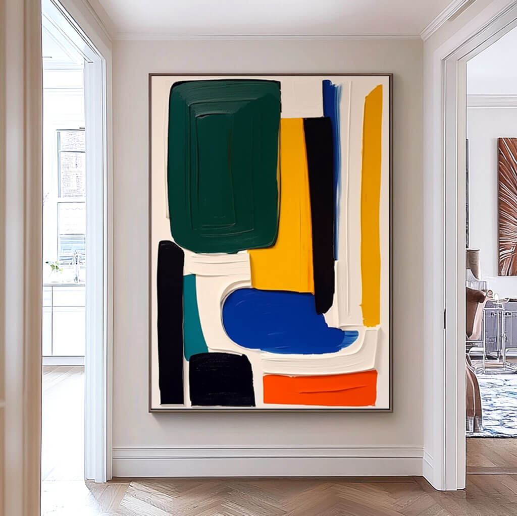 Colorful Geometric Abstract Wall Art | Blue Green Yellow Canvas #AA 379