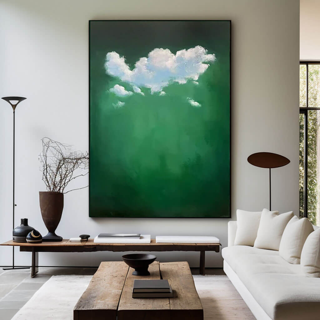 Deep Emerald Green Abstract Wall Art | Moody Cloud Painting #AA 374