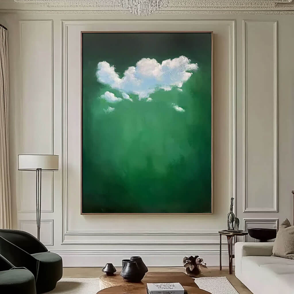 Deep Emerald Green Abstract Wall Art | Moody Cloud Painting #AA 374