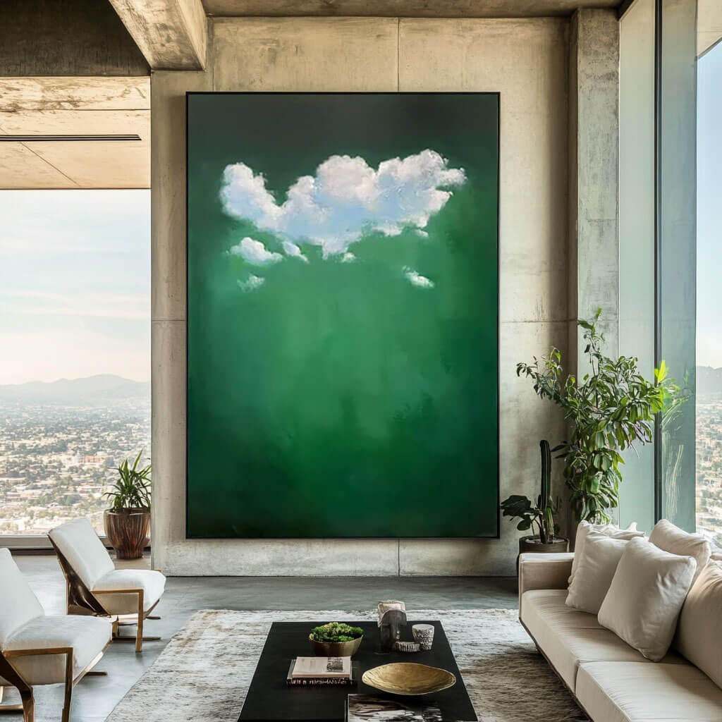 Deep Emerald Green Abstract Wall Art | Moody Cloud Painting #AA 374
