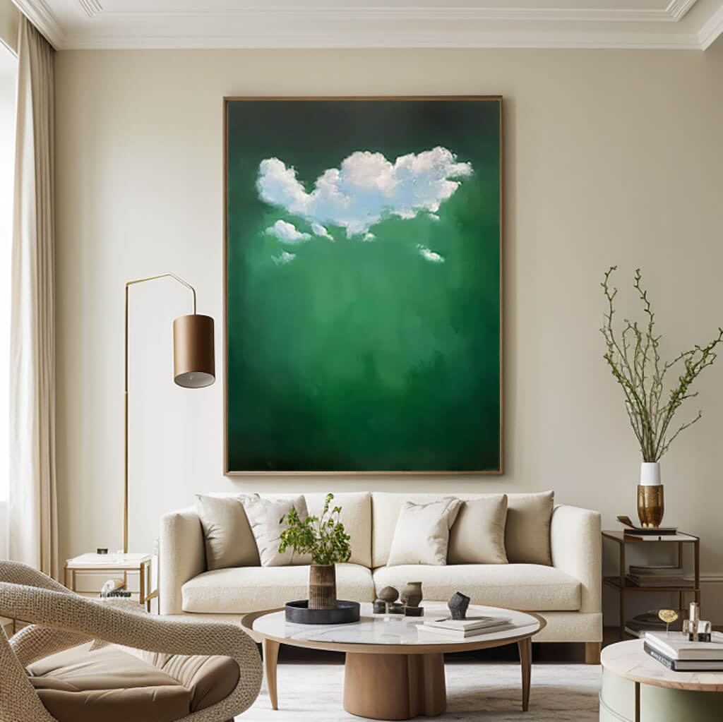 Deep Emerald Green Abstract Wall Art | Moody Cloud Painting #AA 374
