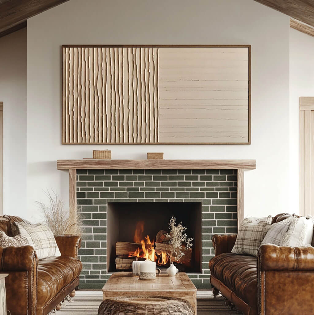 Framed Wood Wabi-Sabi Beige Textured Canvas #JJ 441