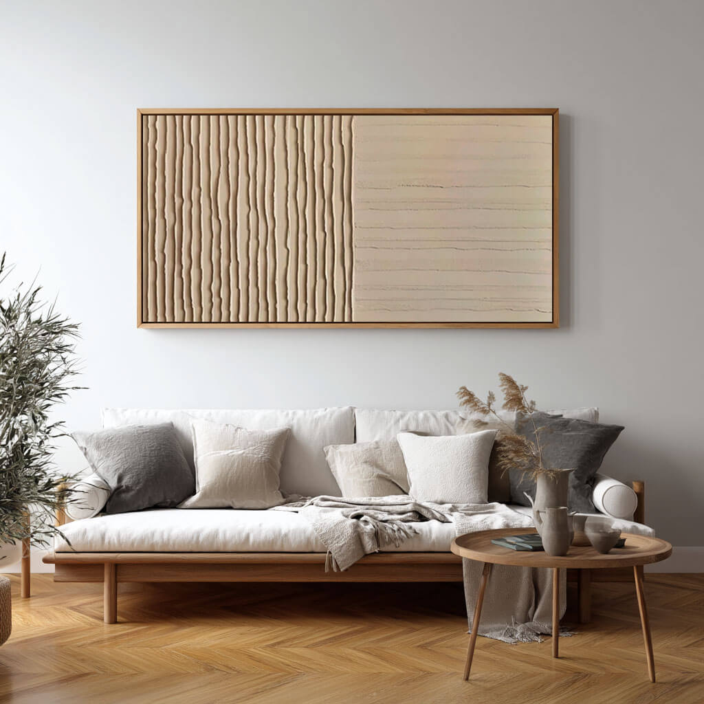 Framed Wood Wabi-Sabi Beige Textured Canvas #JJ 441