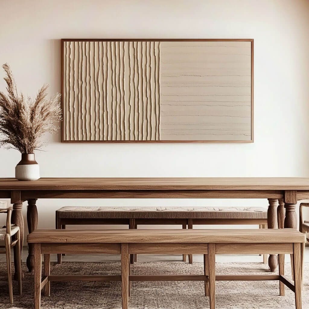 Framed Wood Wabi-Sabi Beige Textured Canvas #JJ 441