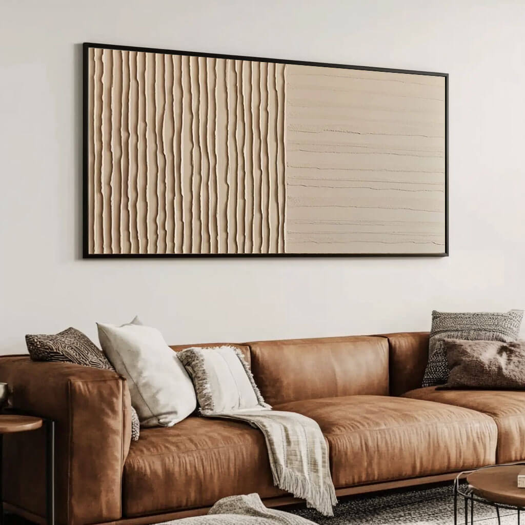 Framed Wood Wabi-Sabi Beige Textured Canvas #JJ 441