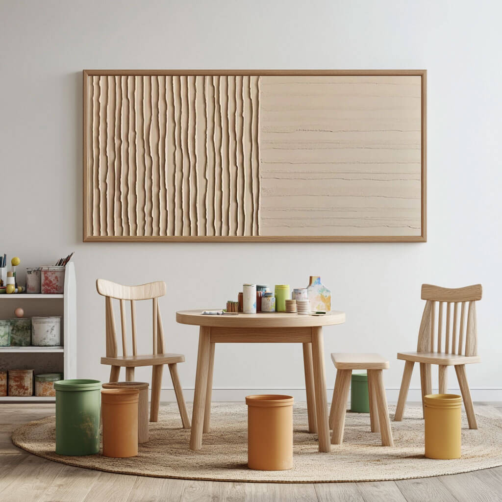 Framed Wood Wabi-Sabi Beige Textured Canvas #JJ 441