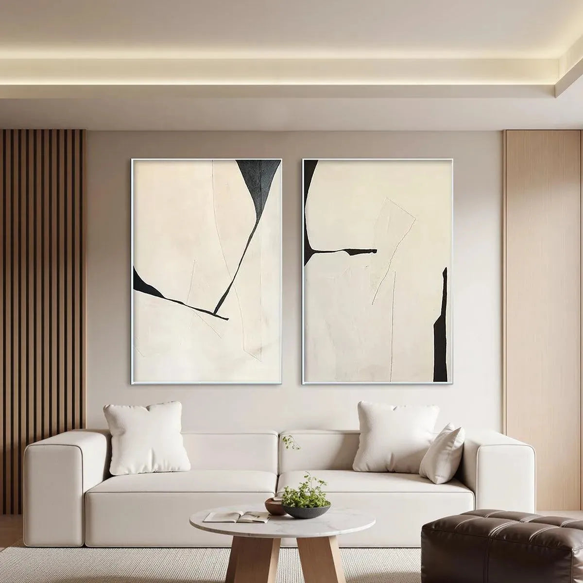 Beige and Black Minimalist Wall Art Set of 2 | Neutral Canvas #AA 465