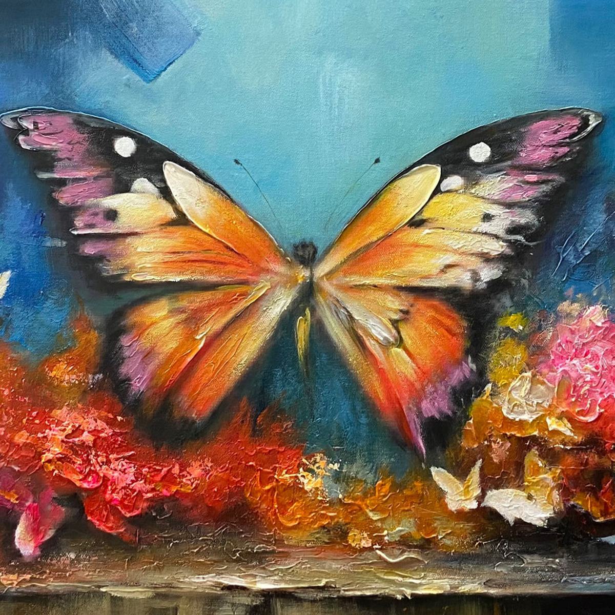Colorful Butterfly Painting | Orange & Blue Animal Wall Art #AA 127