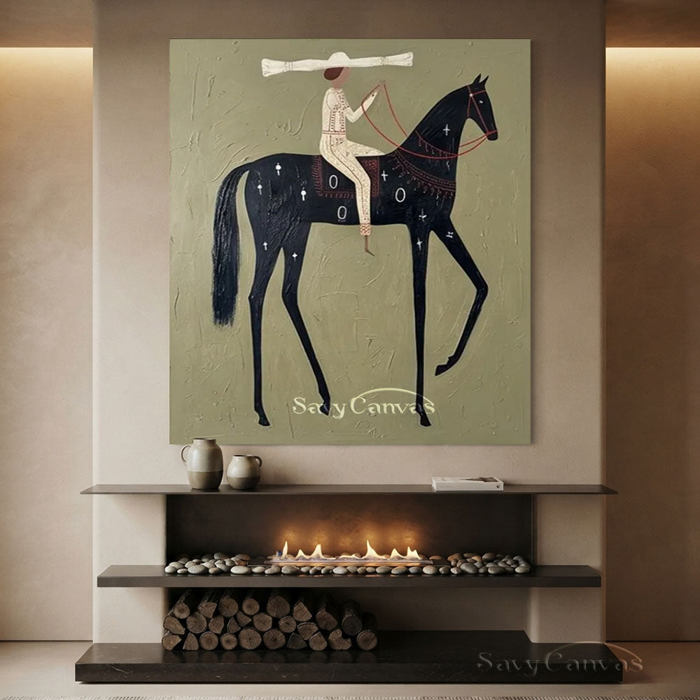 Sage Green Minimalist Horse Canvas Art Painting #SS 212